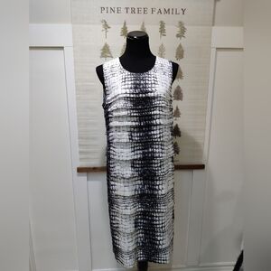 Gerry Weber Tiered Ruffle Sheath Dress Black White Abstract Print - Size 12